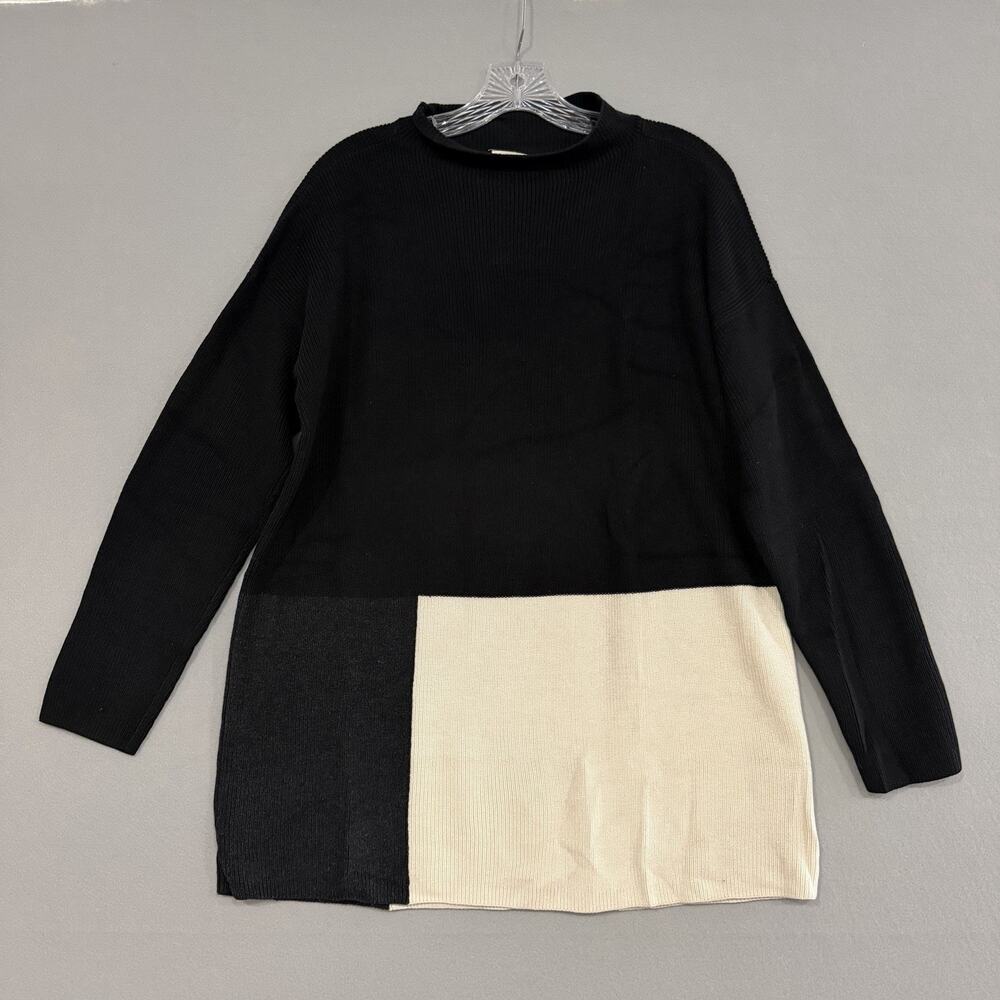Eileen Fisher Sweater Top Women's Medium Black Colorblock Cotton Silk Oversized